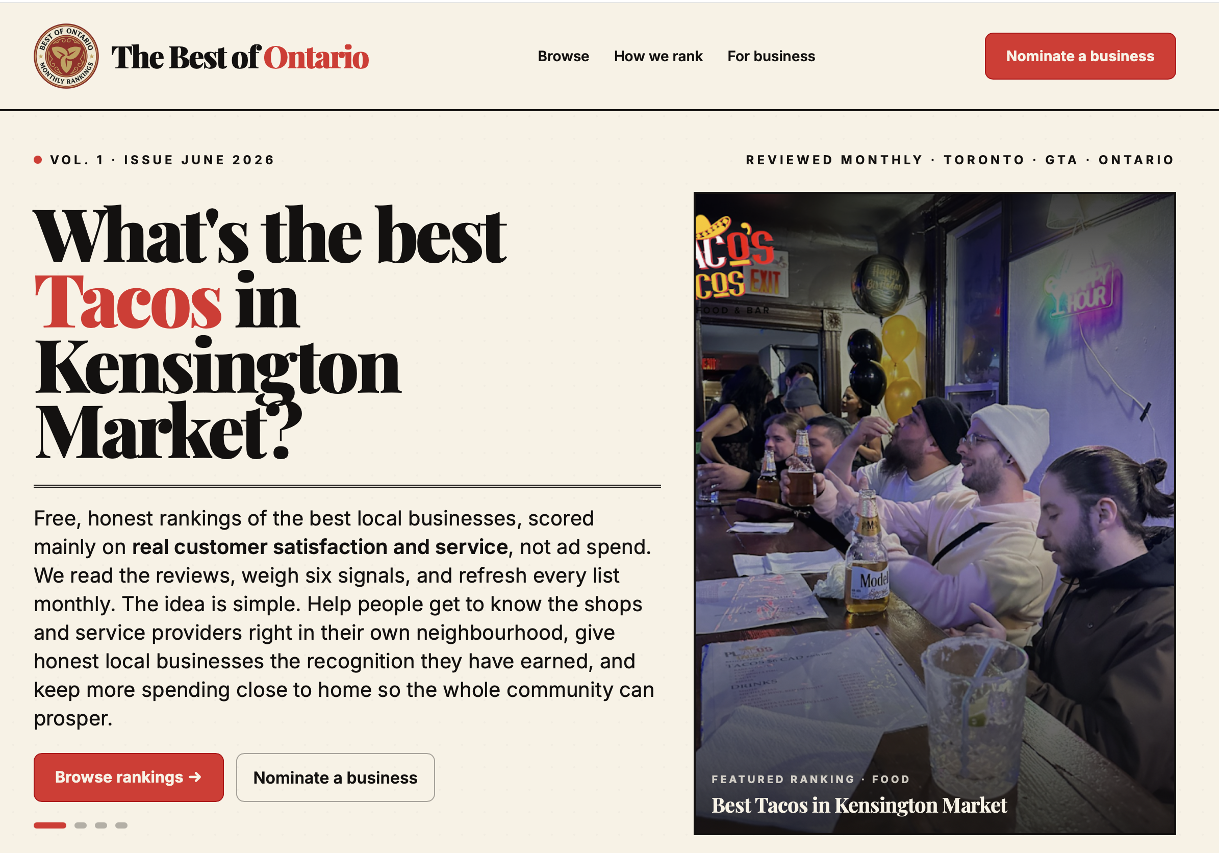 The Best of Ontario hero section
